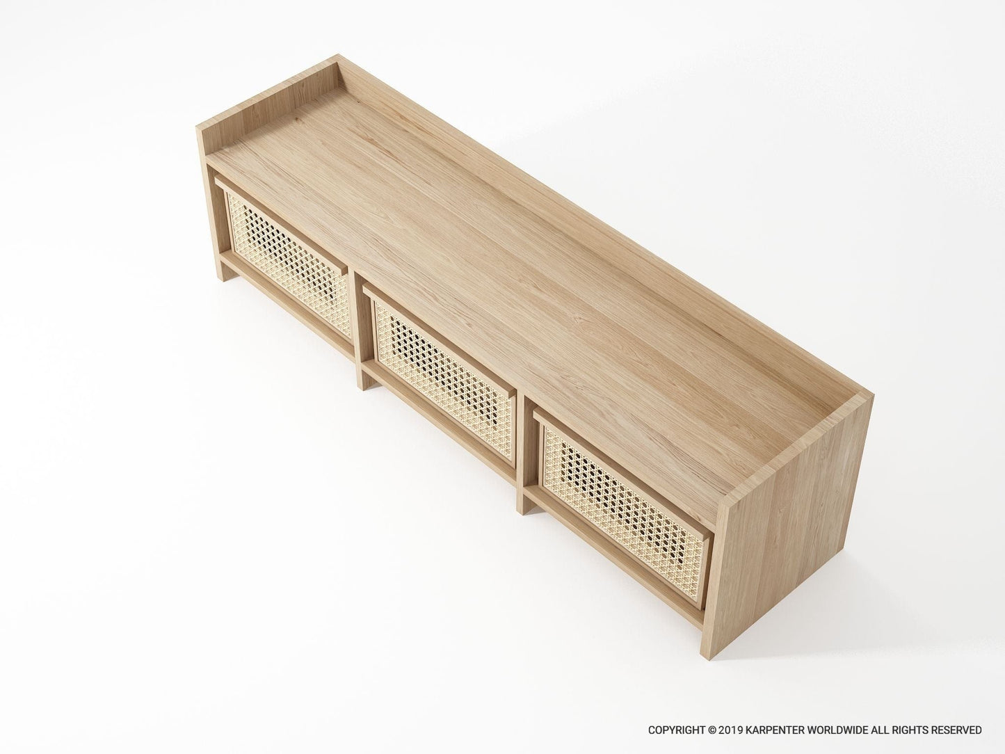 KRT004O-4 Wooden Bench with Woven Baskets