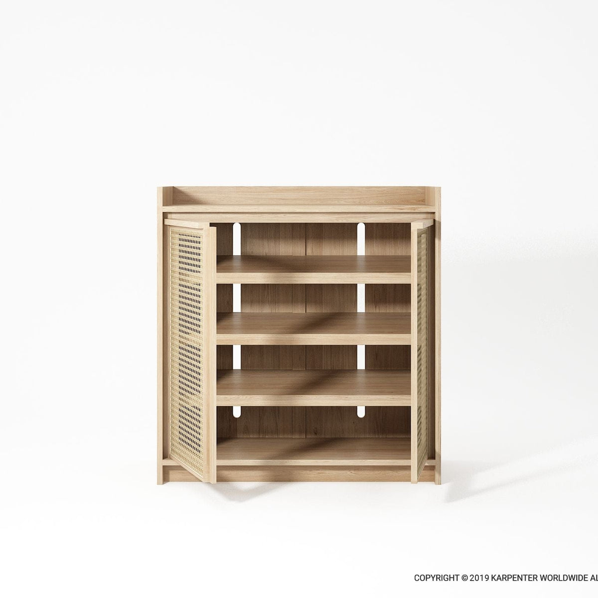KRT006O-4 wooden shoe cabinet with open door and shelves