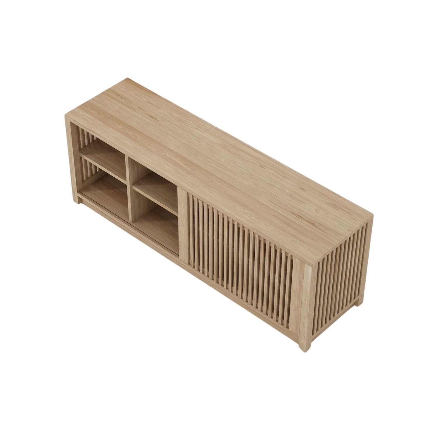 KRY01O_5 Light Wood TV Stand with Slatted Door