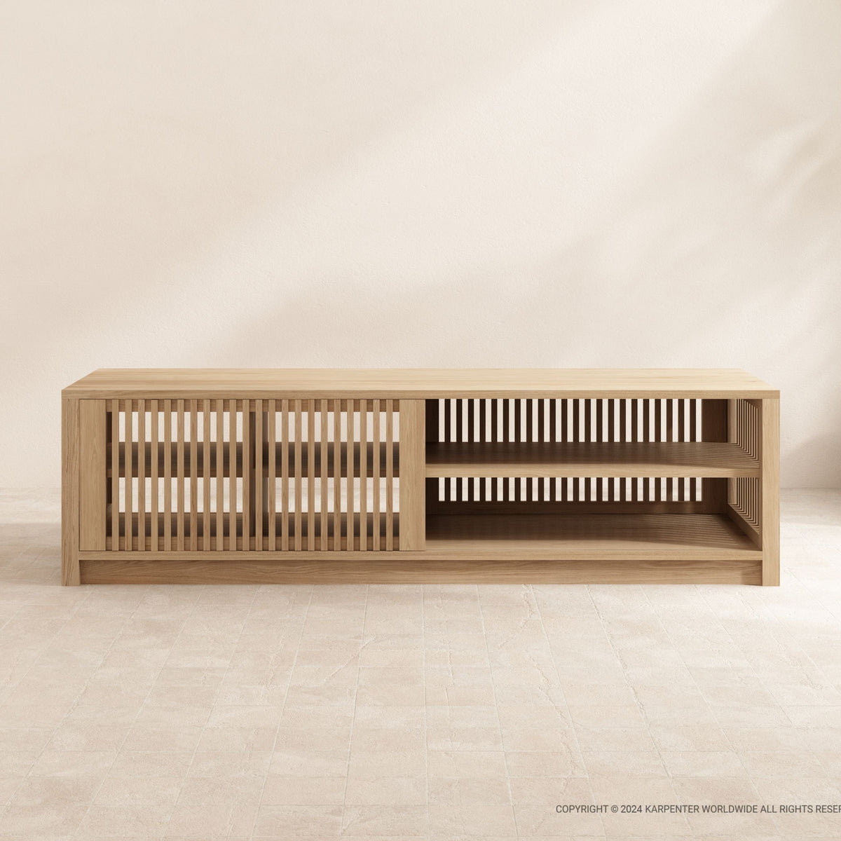 Modern wooden TV console with sliding door