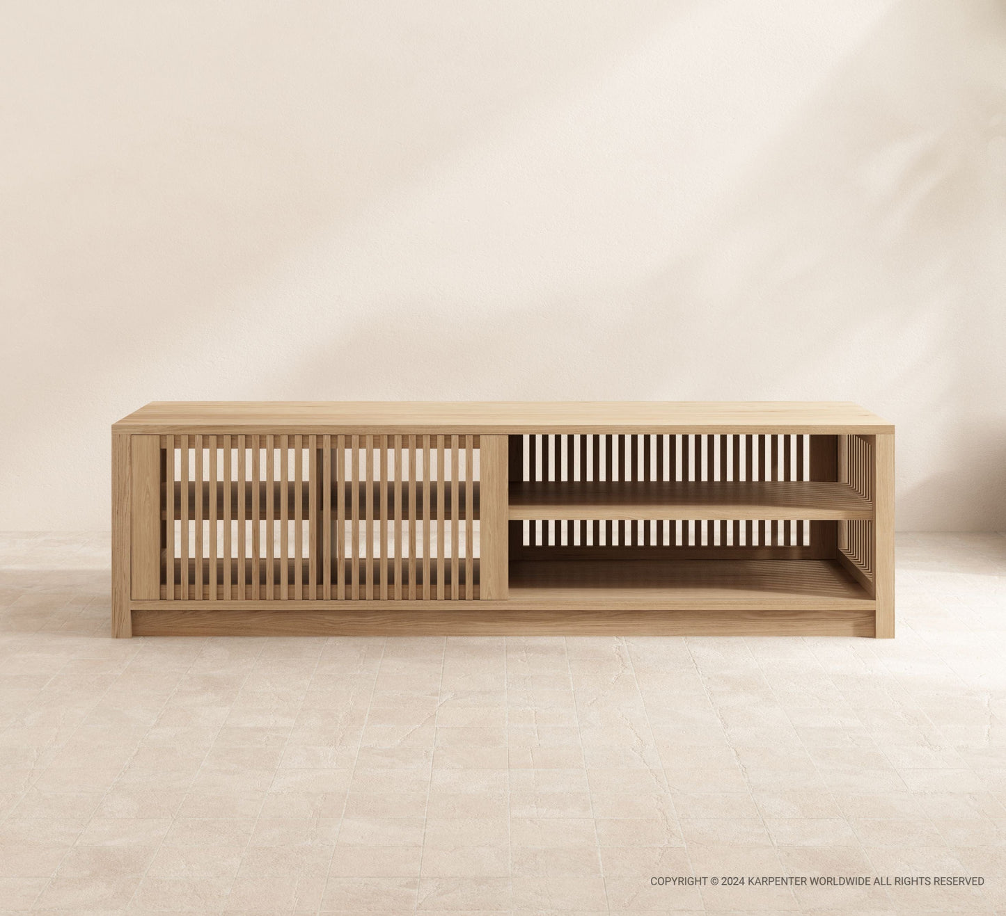 Modern wooden TV console with sliding door