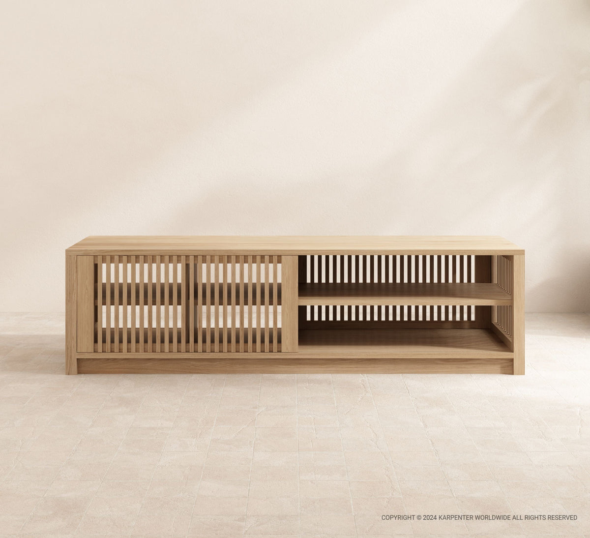 Modern wooden TV console with sliding door