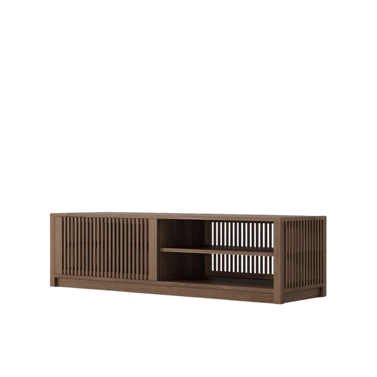 KRY02T Modern Wooden TV Stand with Slatted Doors