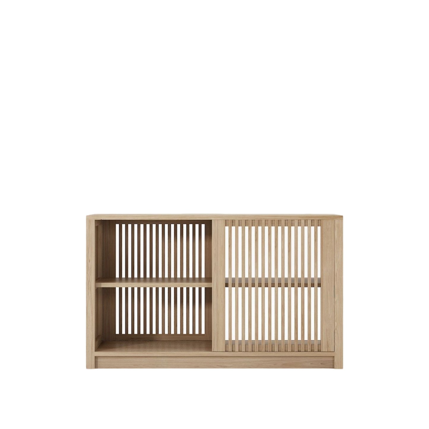 Wooden cabinet with sliding door and shelves