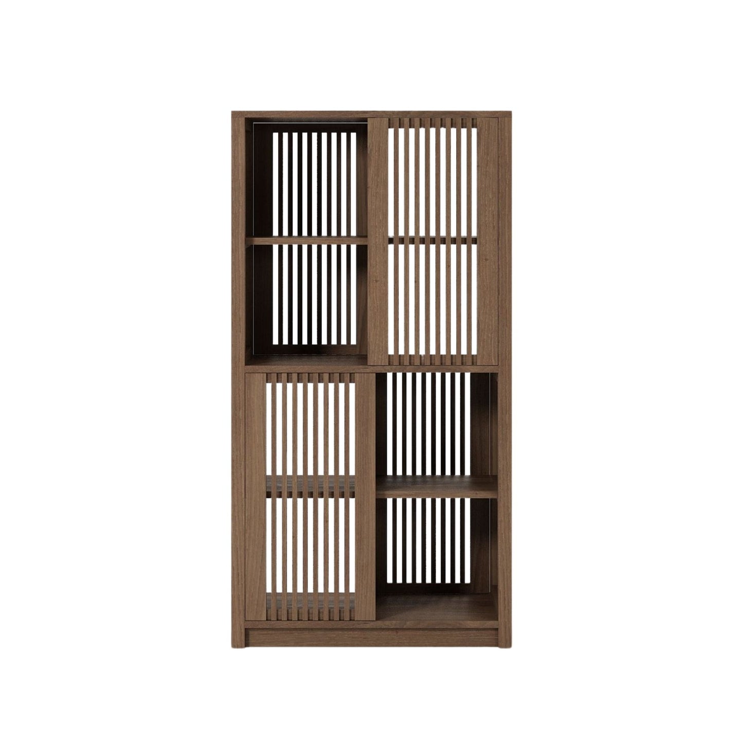 Wooden cabinet with slatted doors and shelves