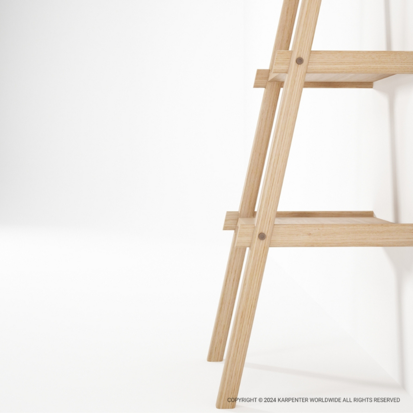 Wooden shelf detail against white wall