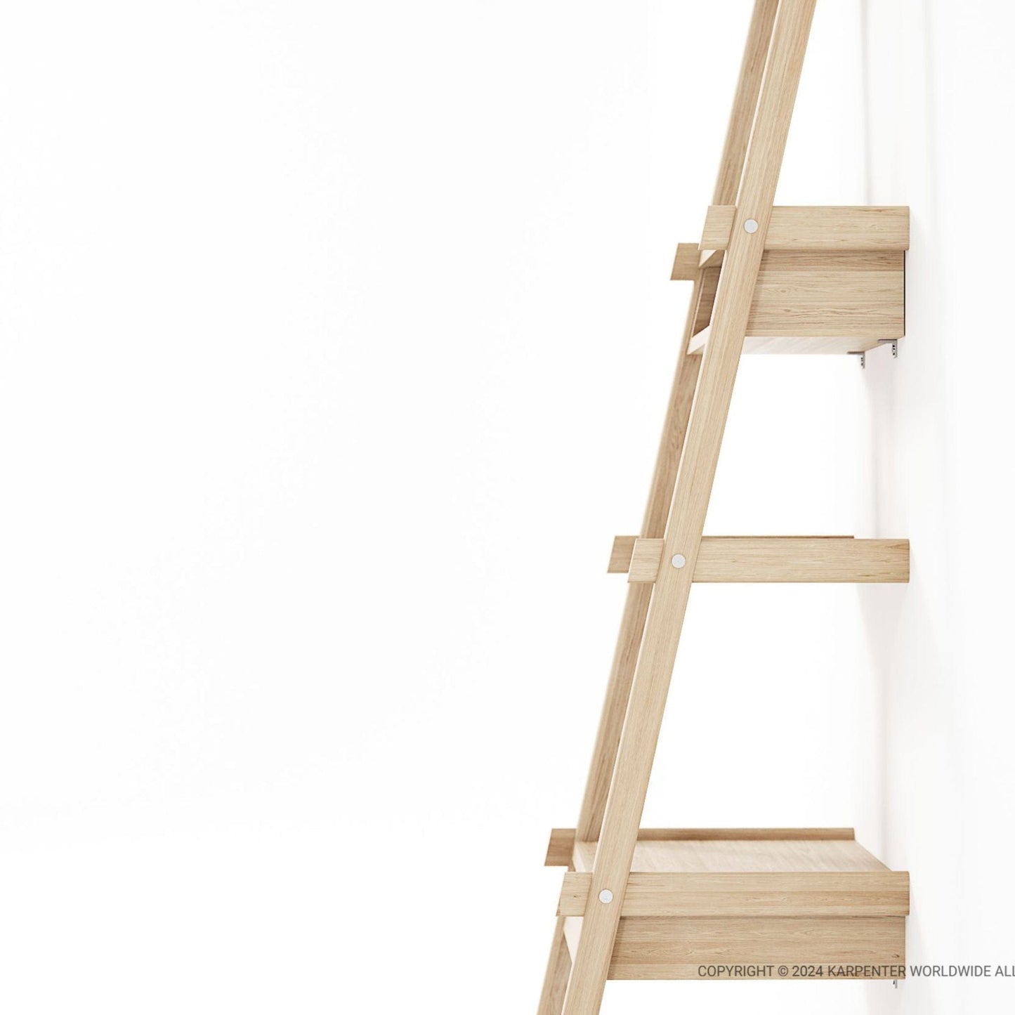 Wooden wall-mounted ladder shelf
