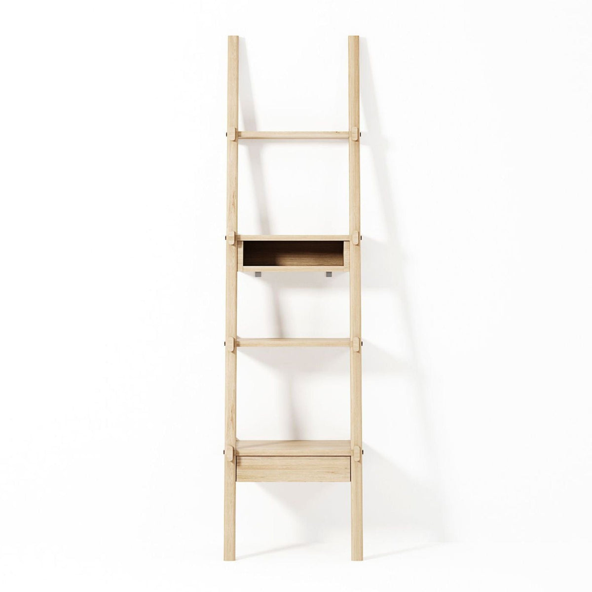 Wooden ladder shelf with drawer