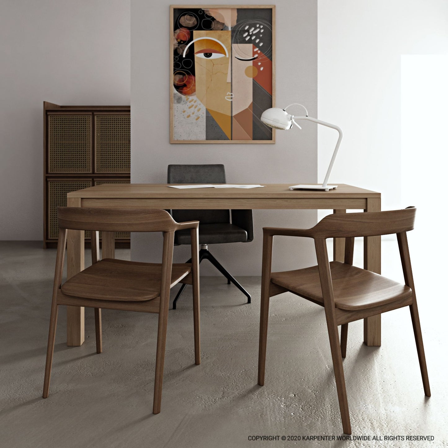 KSD002O-KGI01T modern office with desk, chairs, and abstract art