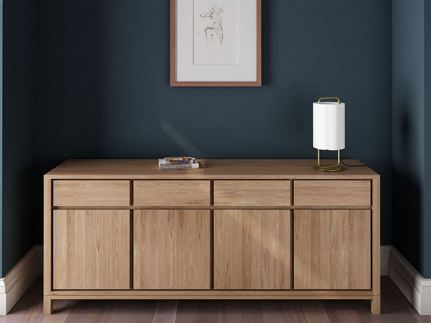 KSD009O wood sideboard with drawers and doors, front view