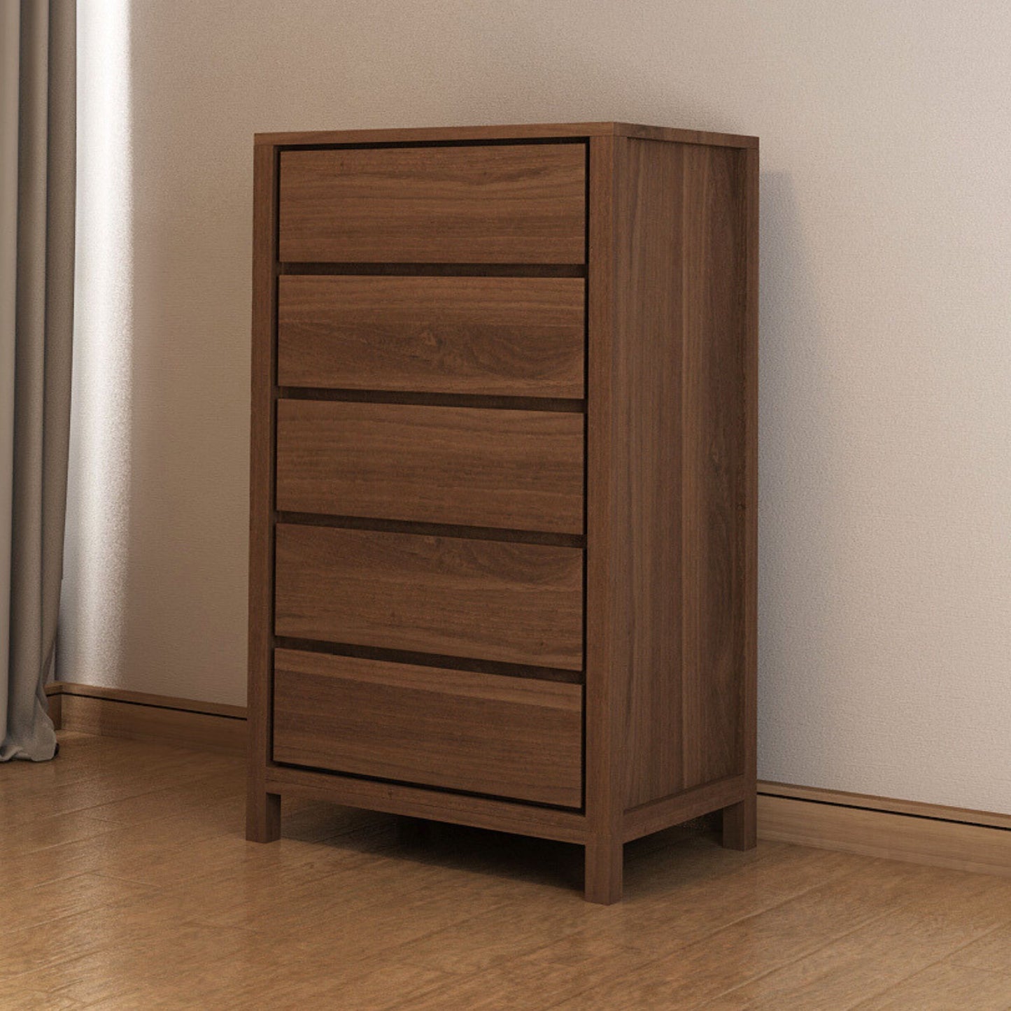 KSD015T - Brown wooden 5-drawer chest of drawers