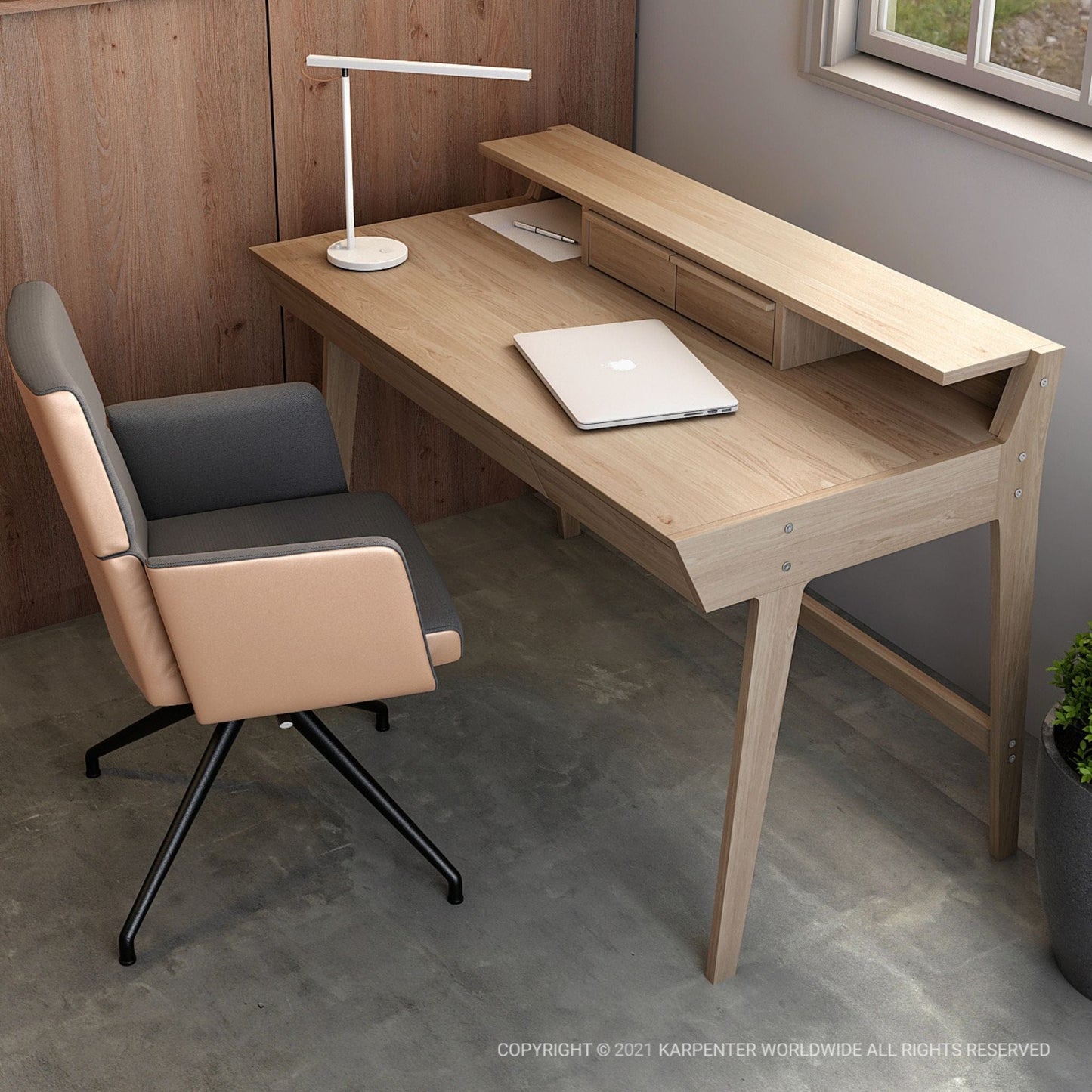 KSO001O modern wooden desk with chair and laptop