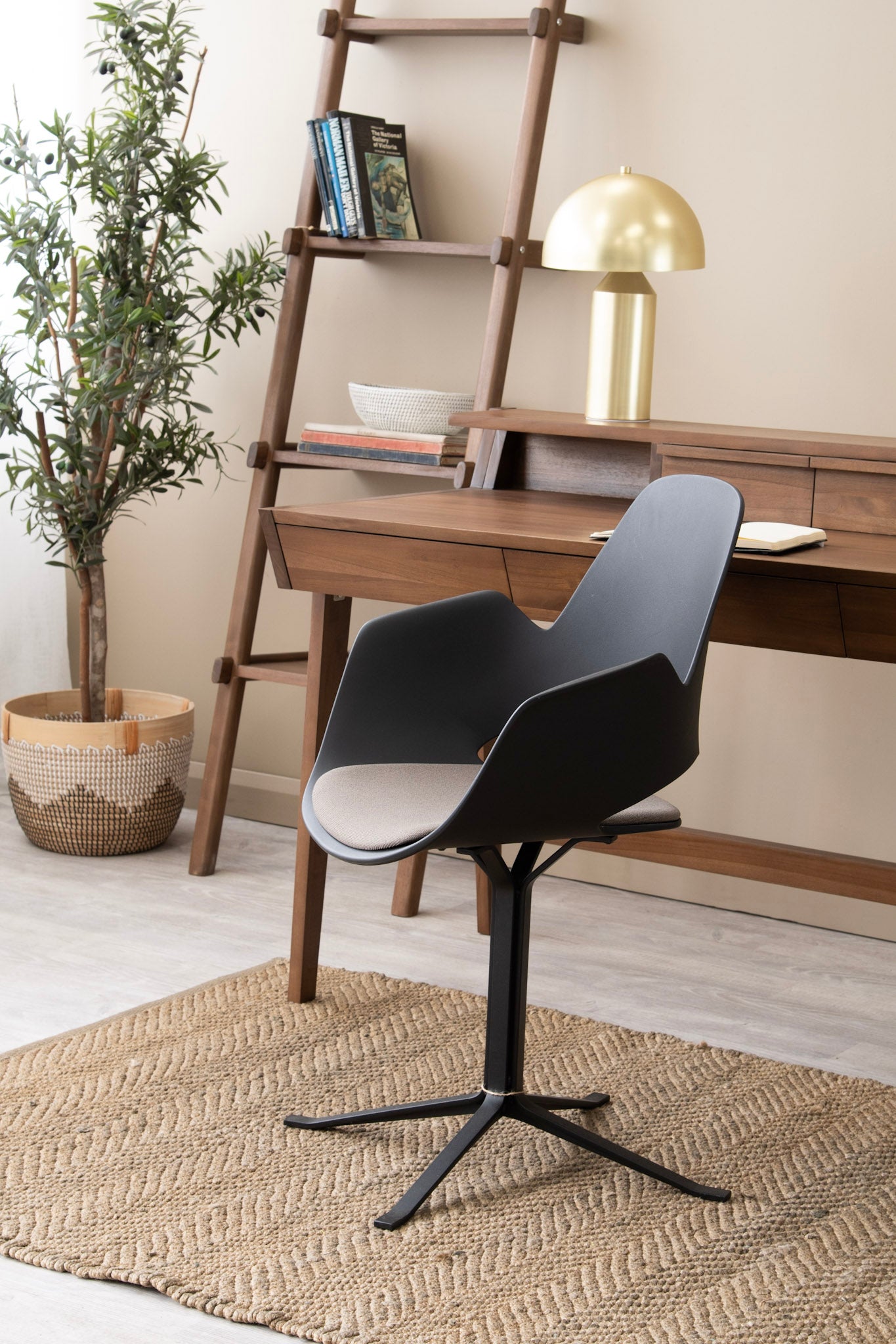 Black office chair on rug