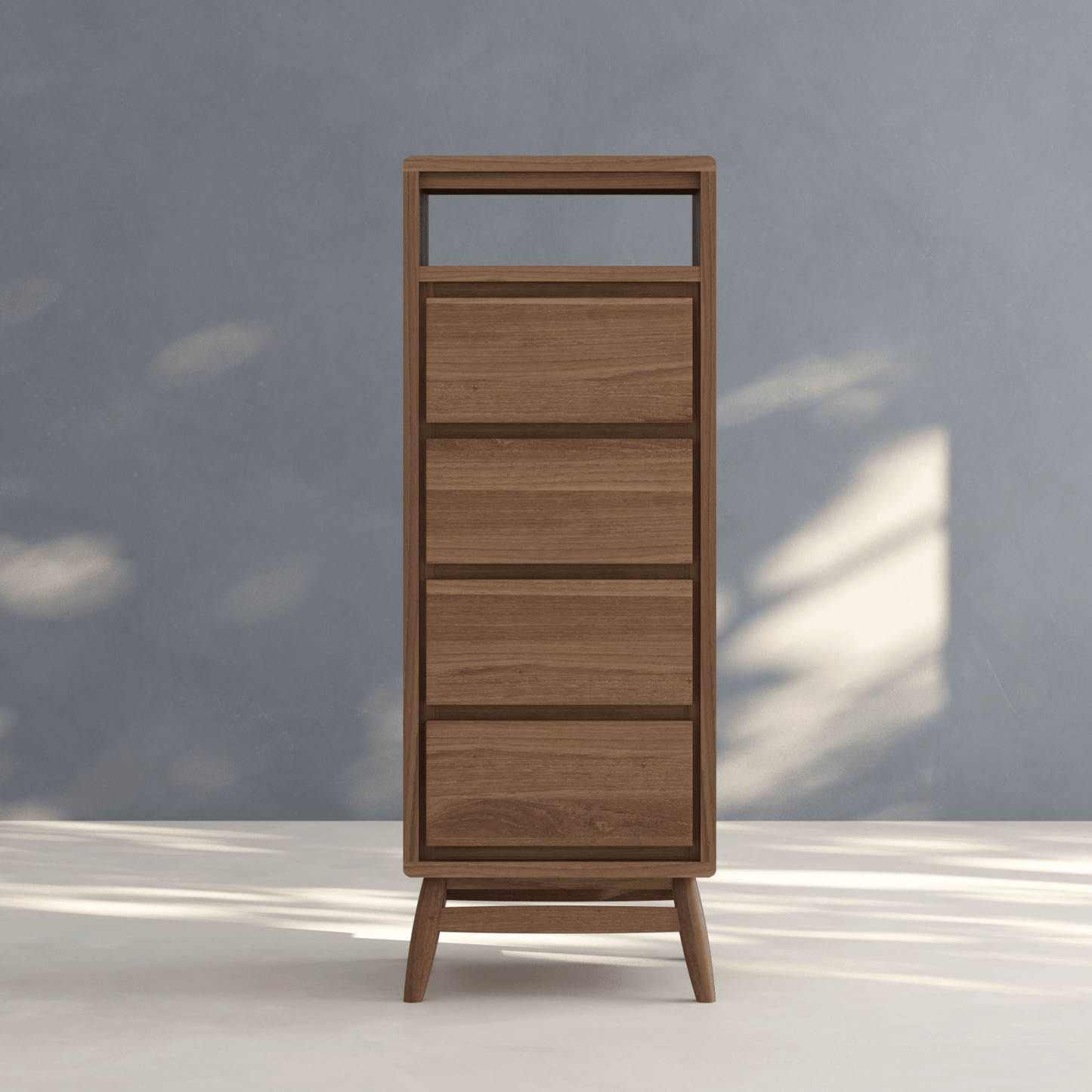 KT028T wooden tallboy dresser in lifestyle setting