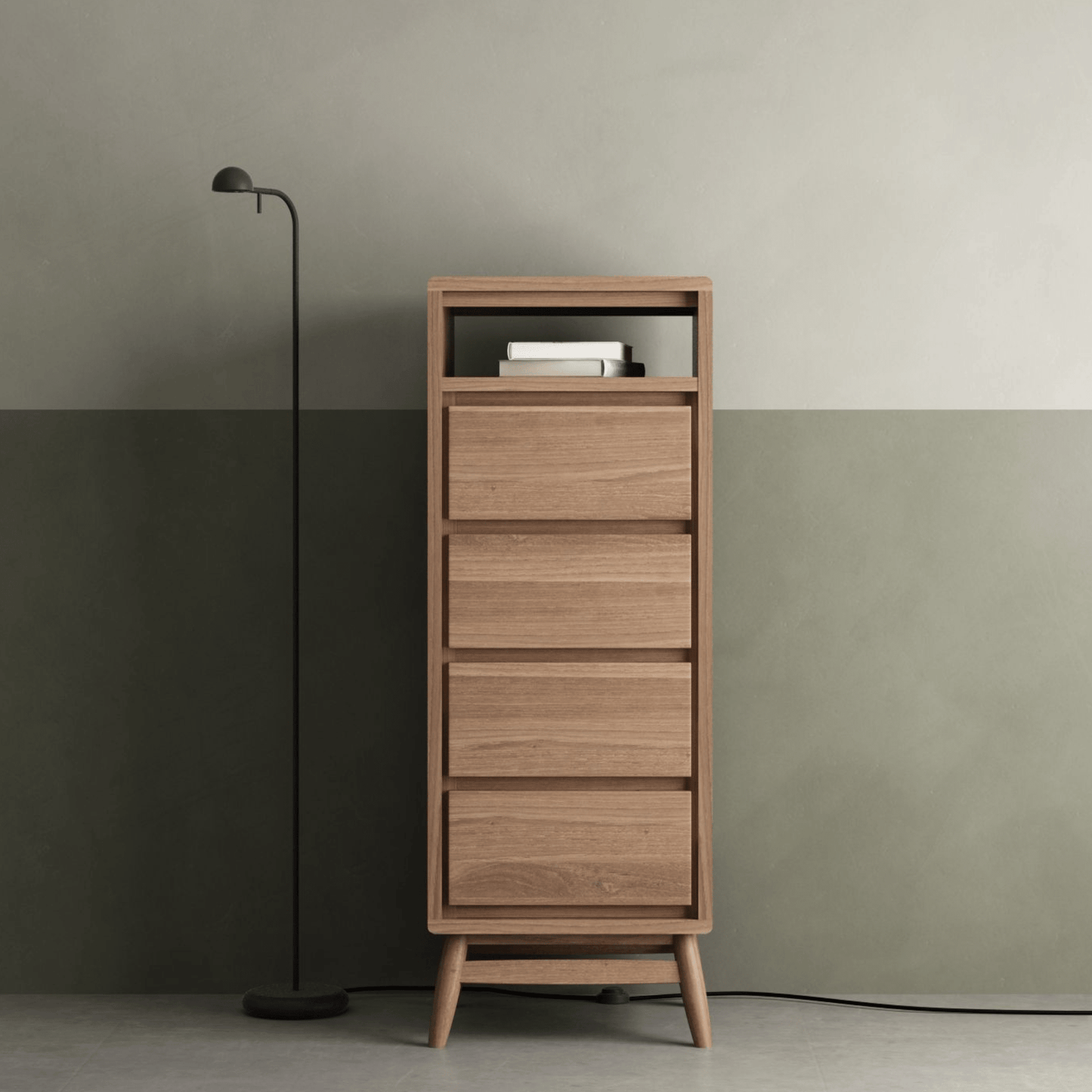 Wooden chest of drawers with books, KT028T lifestyle.