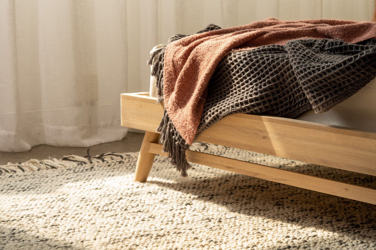 Waffle knit blanket and rug detail