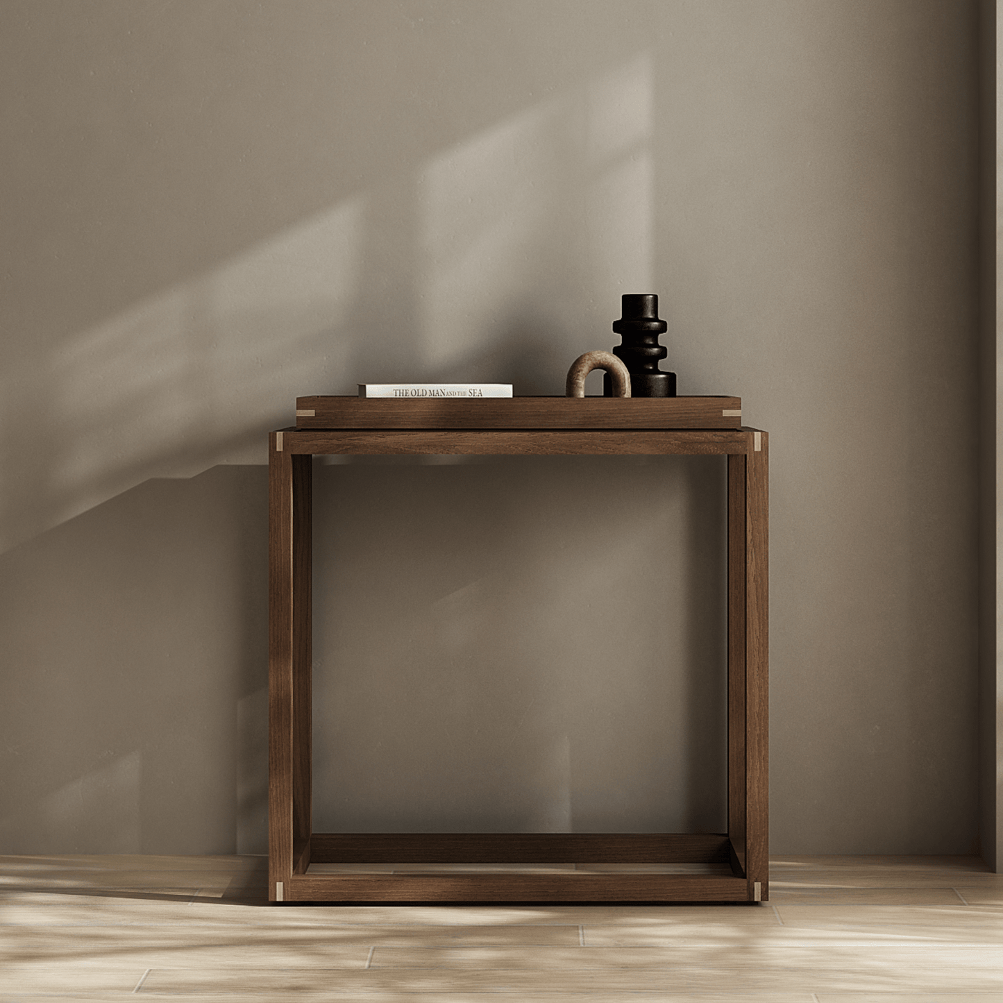 Wooden side table with decor