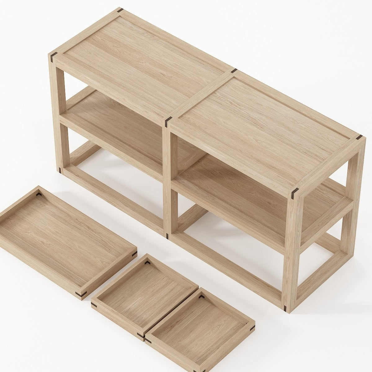 Wooden shelf unit with drawers