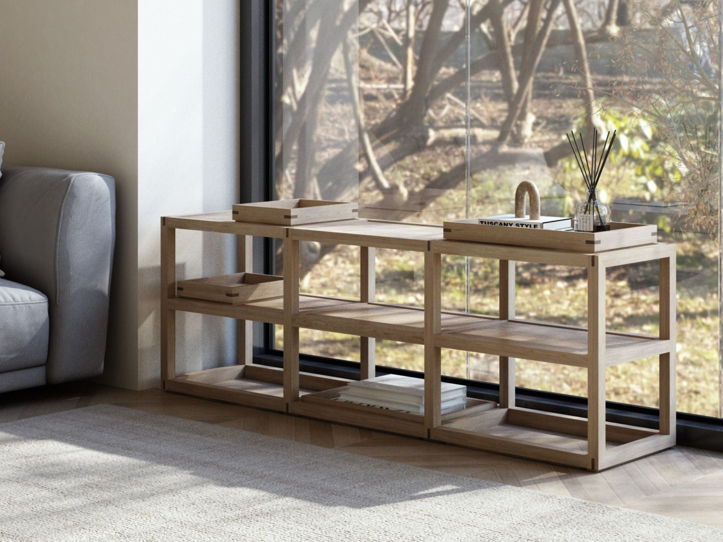 KUD07O - Wooden shelf unit with decor