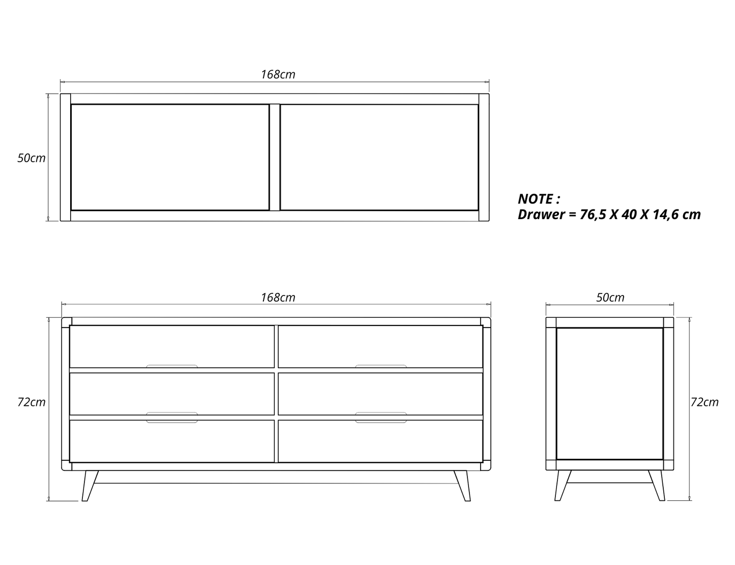 168cm Wide with Drawers
