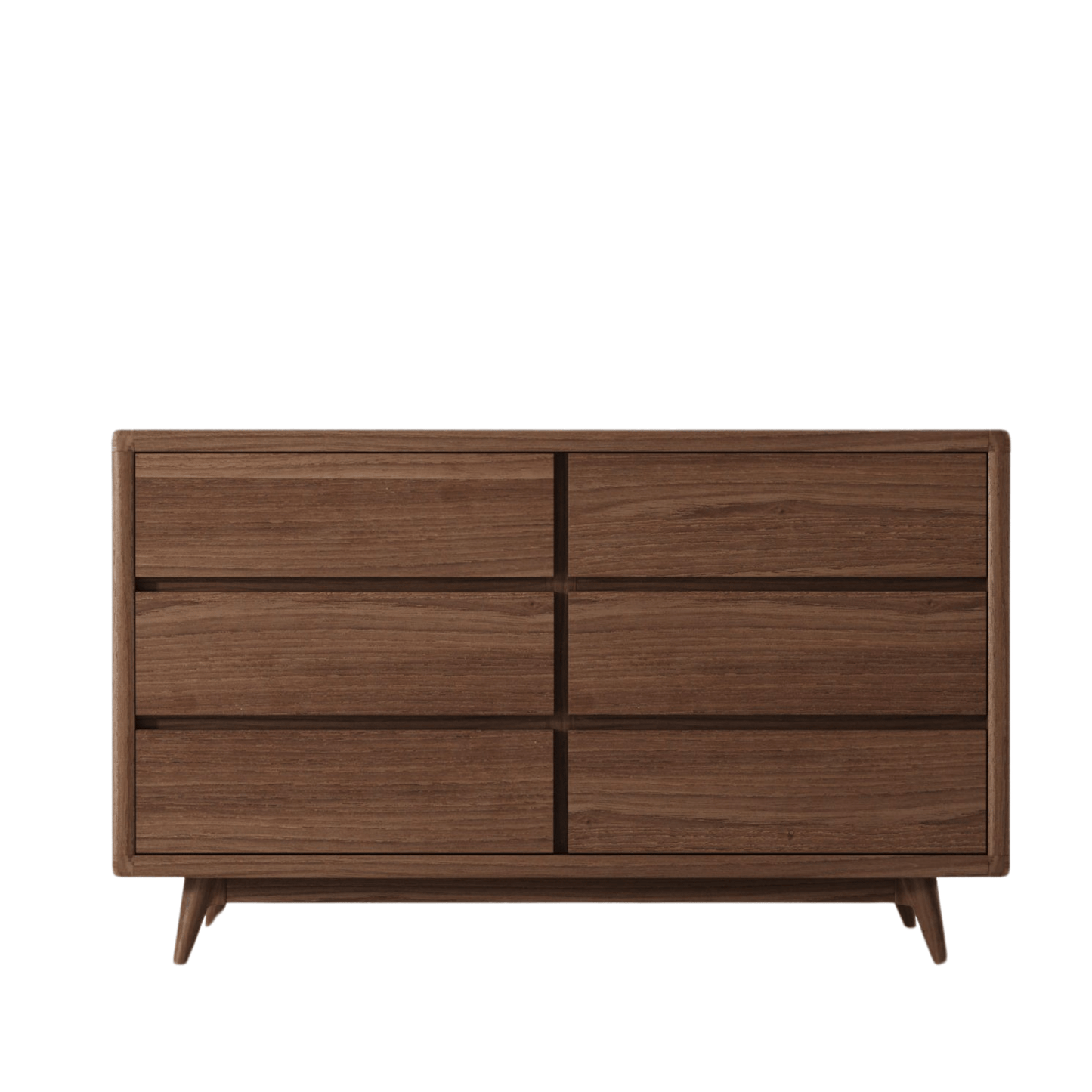Modern six-drawer dresser in walnut finish