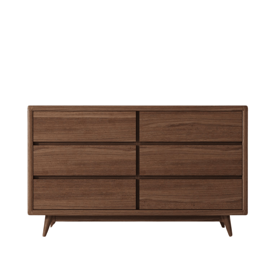 Modern six-drawer dresser in walnut finish