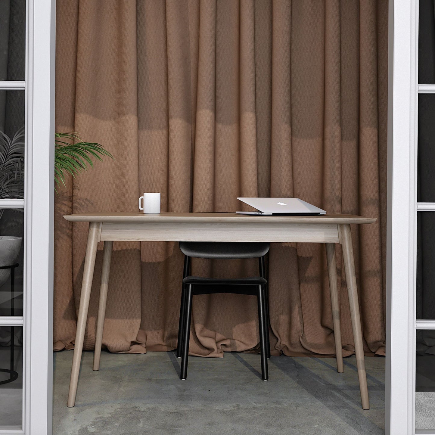 KV0006O - Minimalist home office desk with laptop and chair