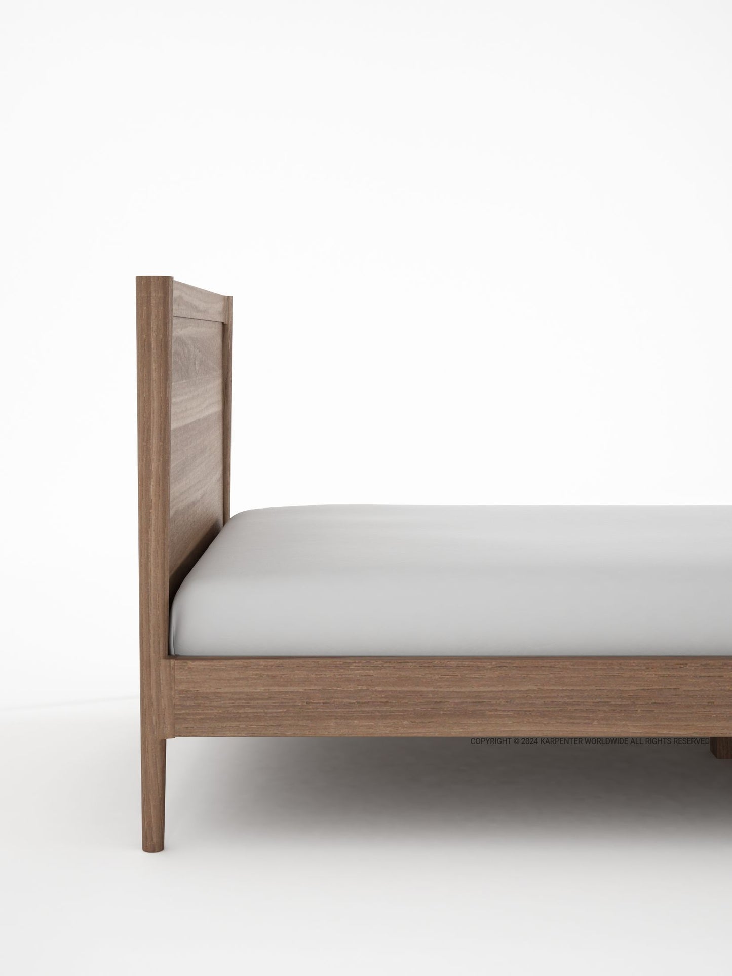 KV0033T_4 wooden bed frame with neutral gray bedding