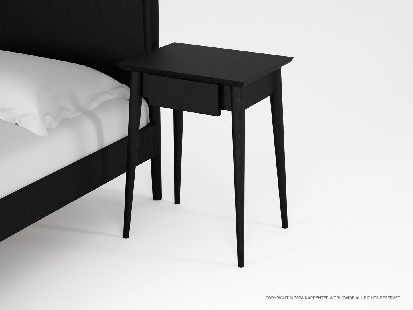 Black nightstand KV0113SB_6 next to bed