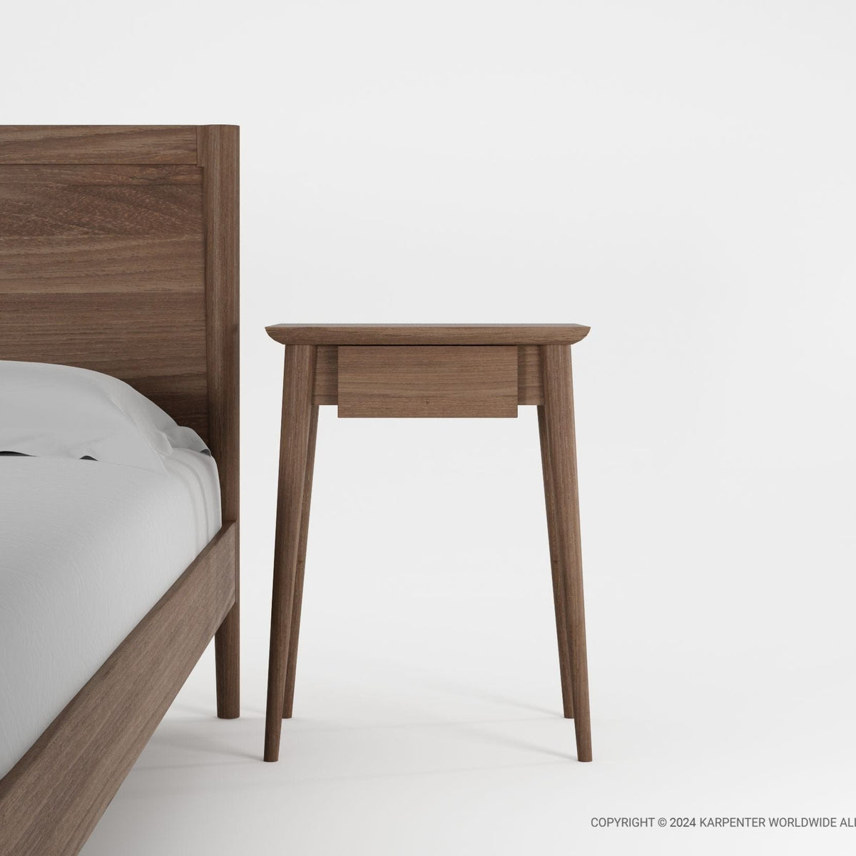 Wooden bed frame and nightstand