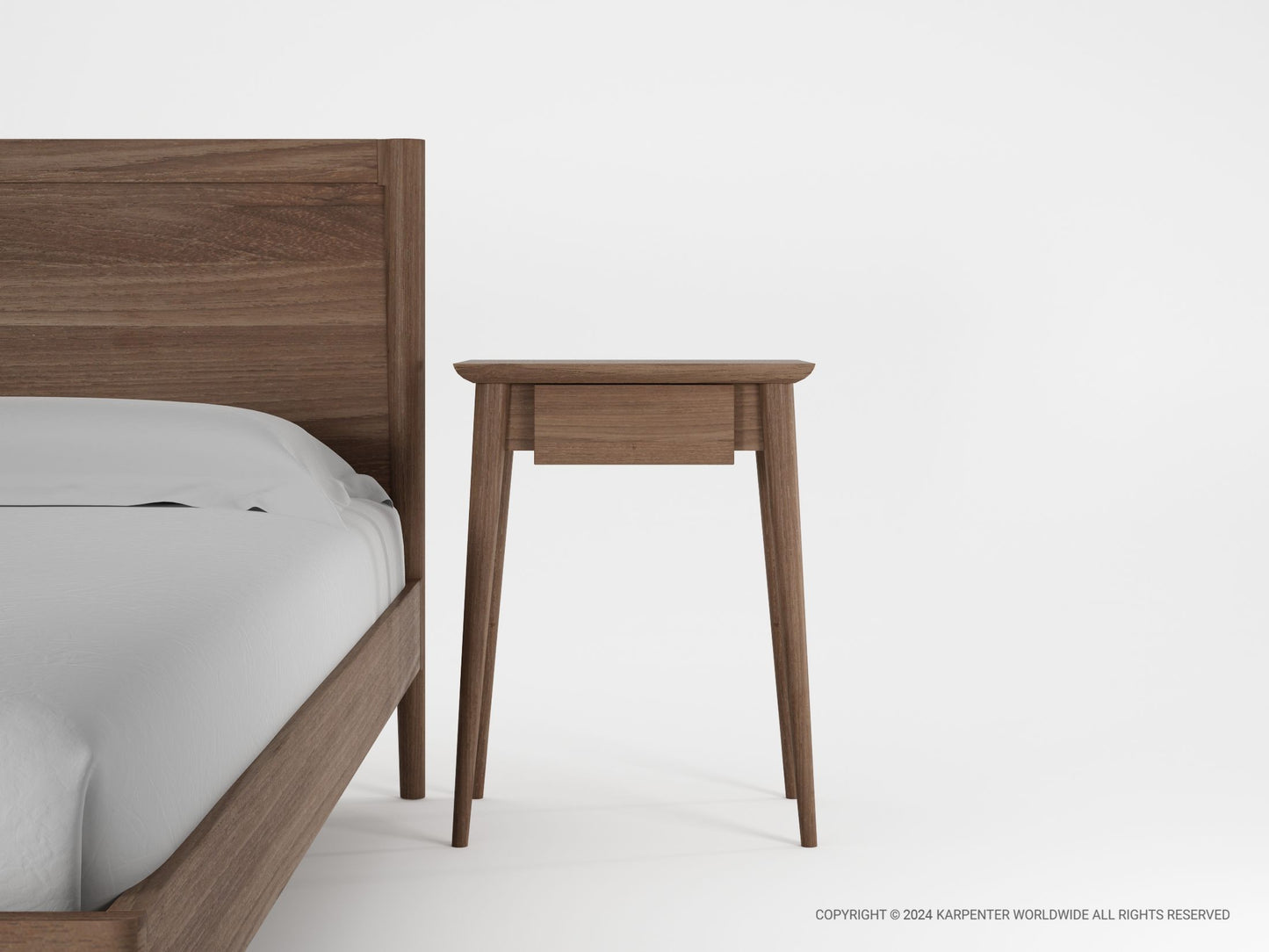 Wooden bed frame and nightstand