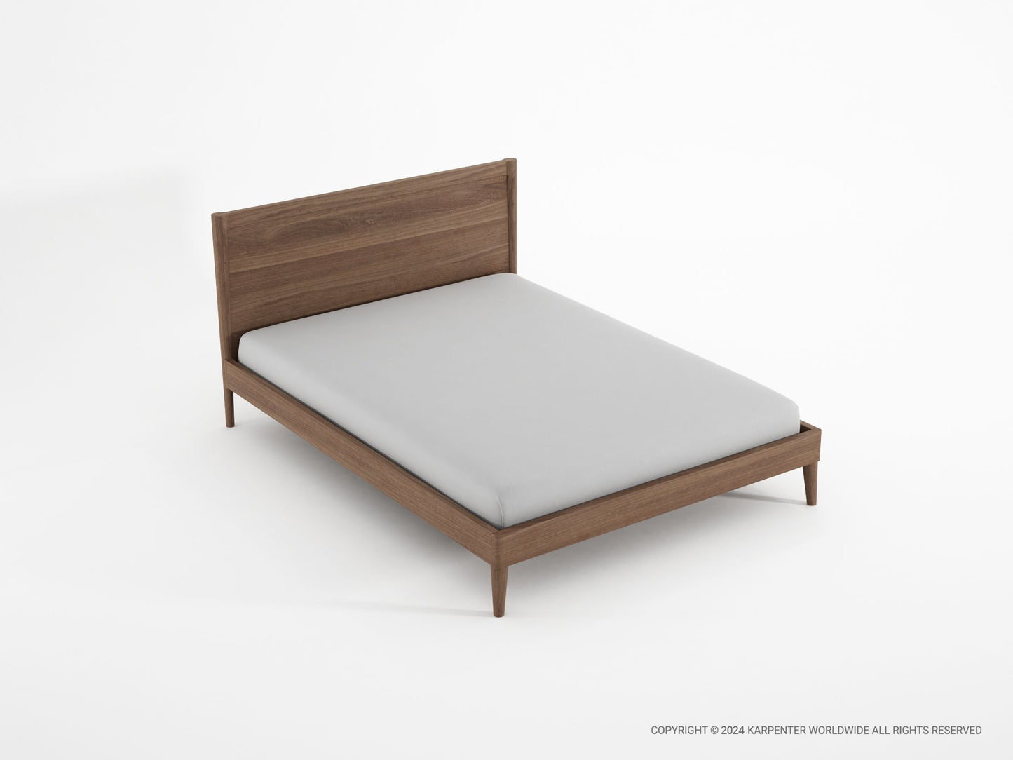 Modern wooden bed frame with gray mattress