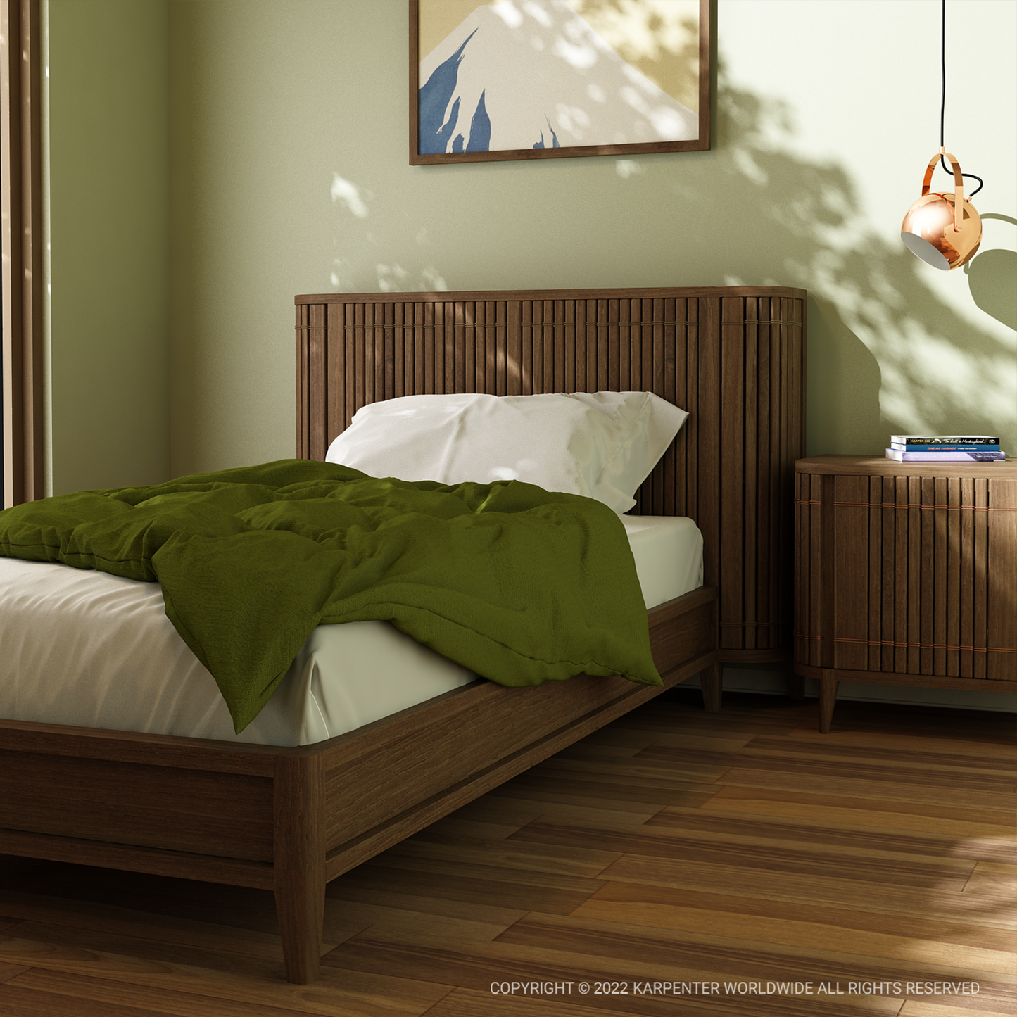 Koppar Single Bed in a modern bedroom setting.