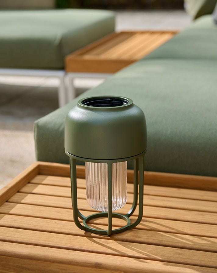 Olive green outdoor lantern on LEVEL2.