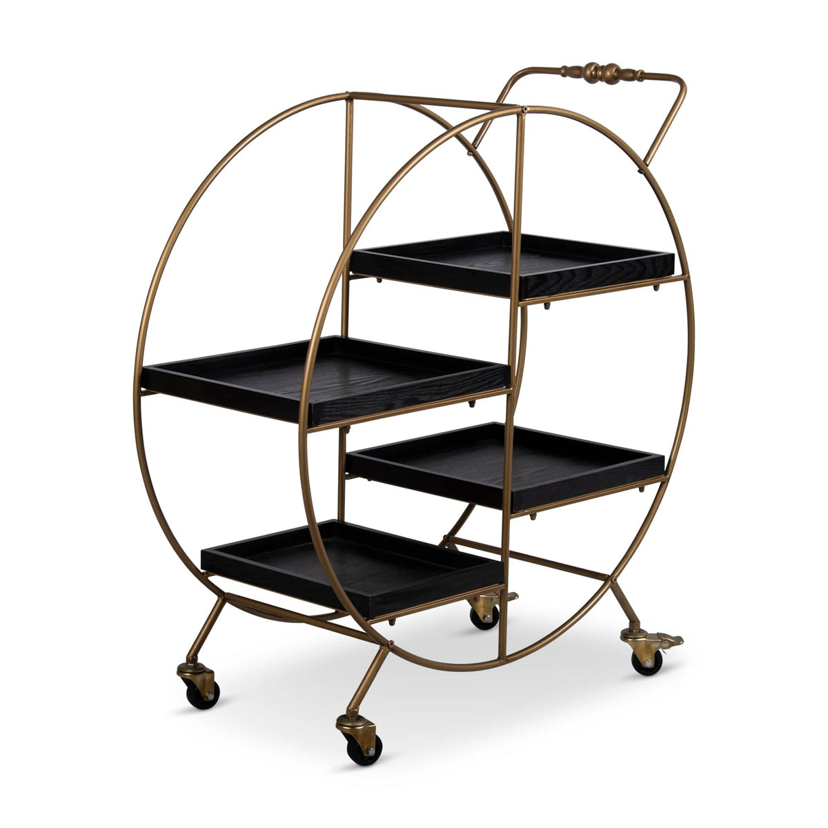 Gold bar cart with black trays