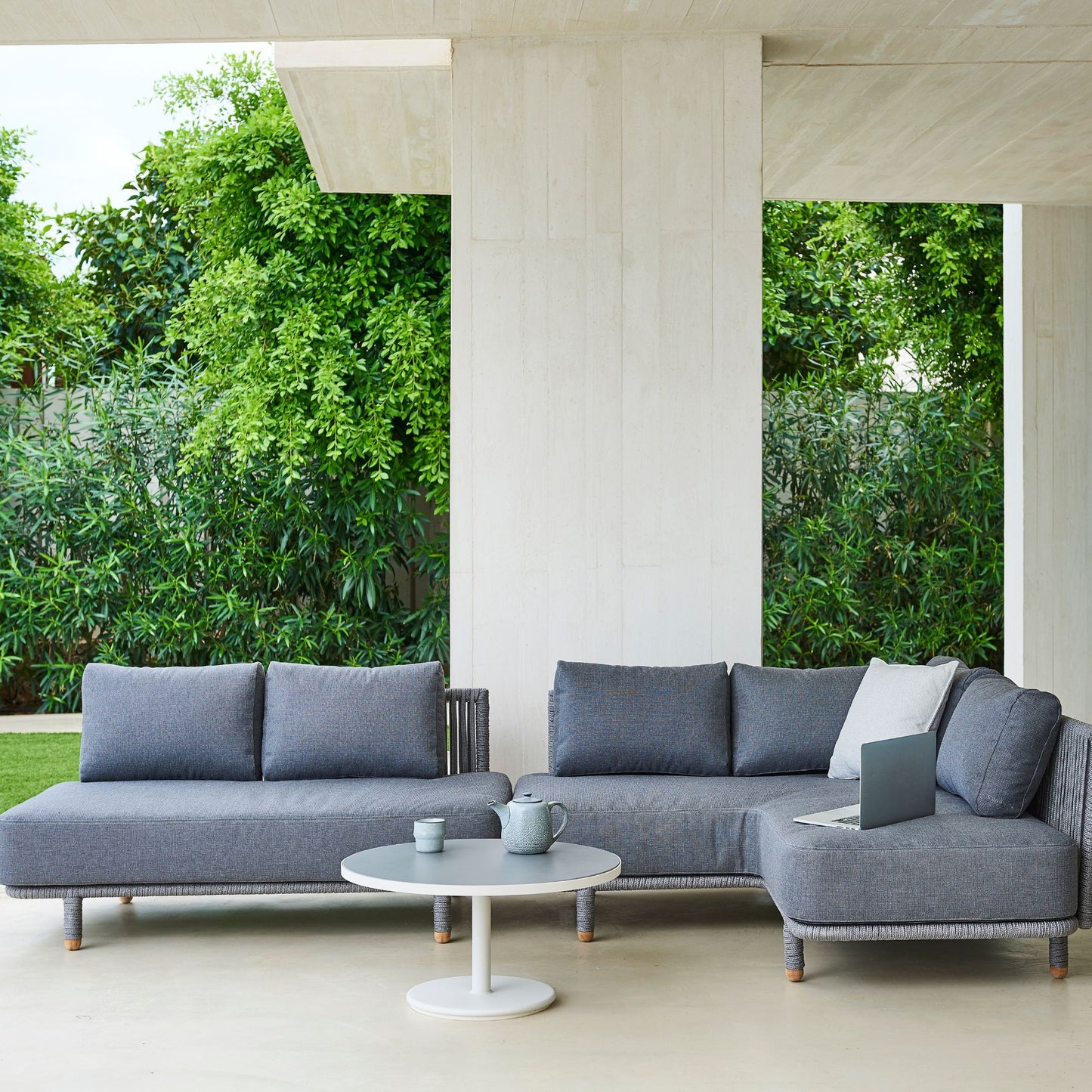 Grey corner sofa set with cushions