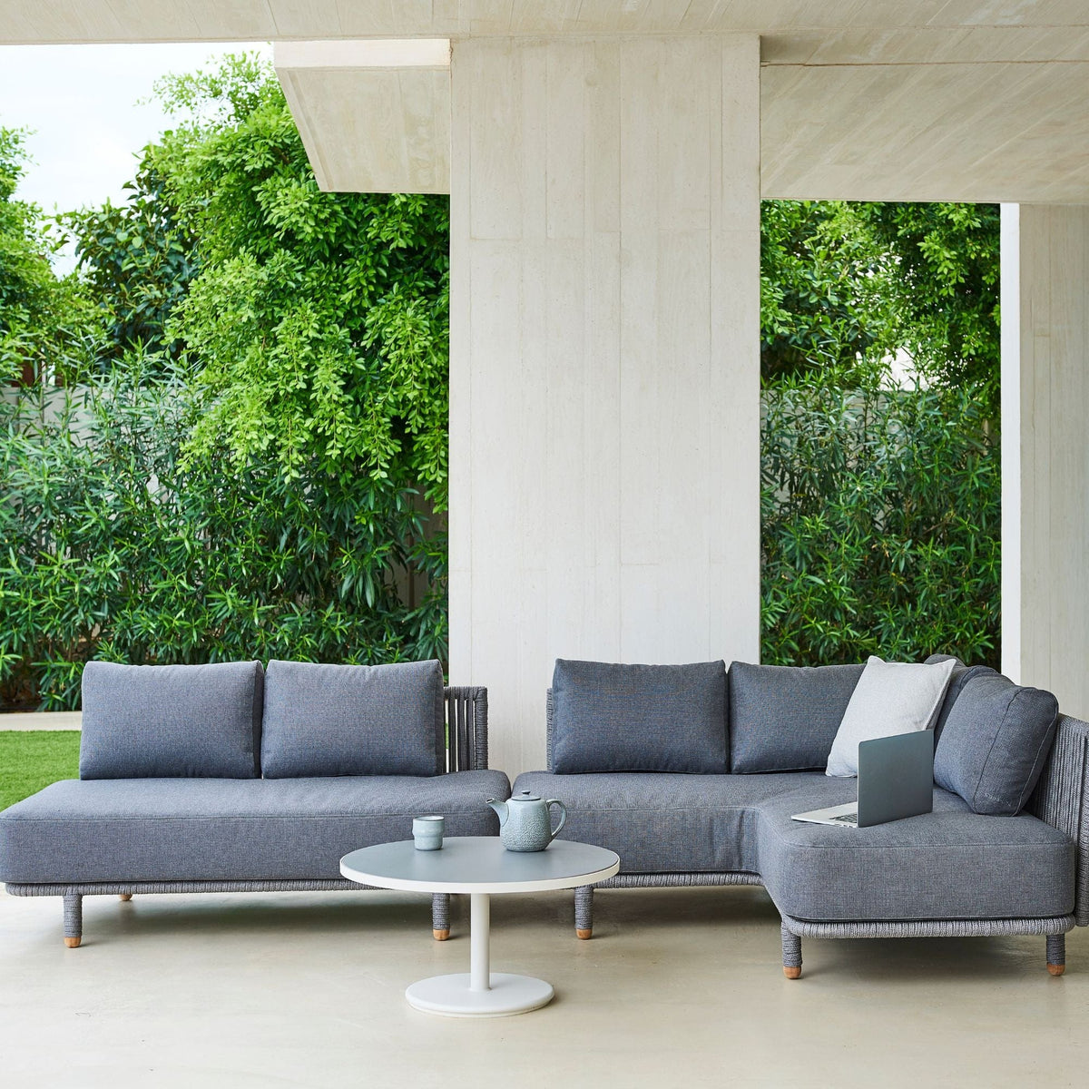 Grey corner sofa set with cushions