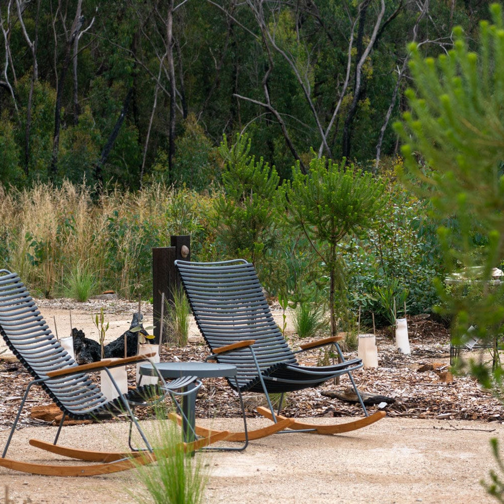 Outdoor rocking lounge chairs in natural setting