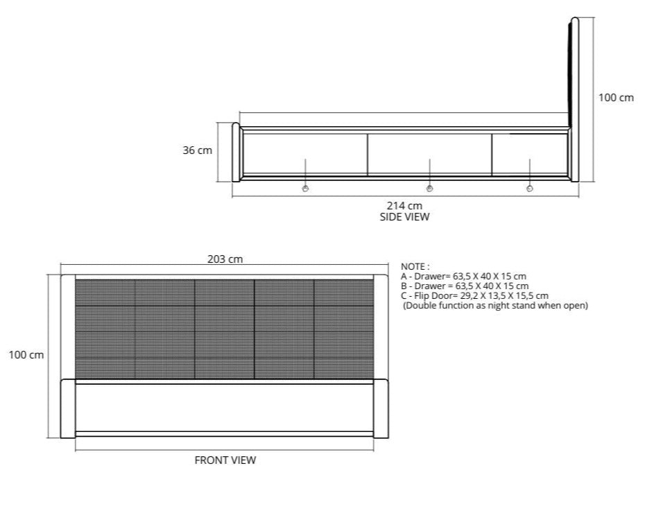 KCC32 Circa 17 Bed Dimensions - Side & Front View