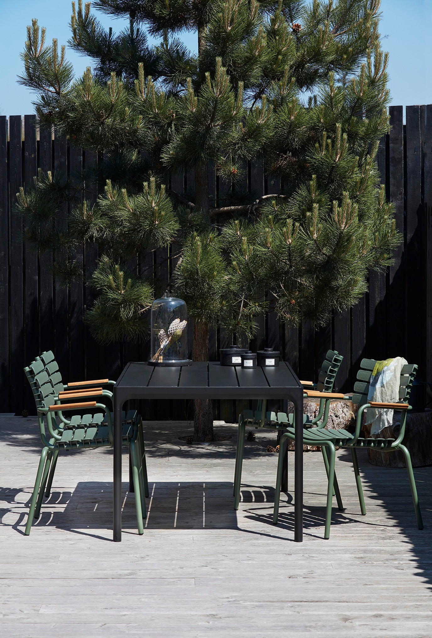 Olive green bamboo dining set for four
