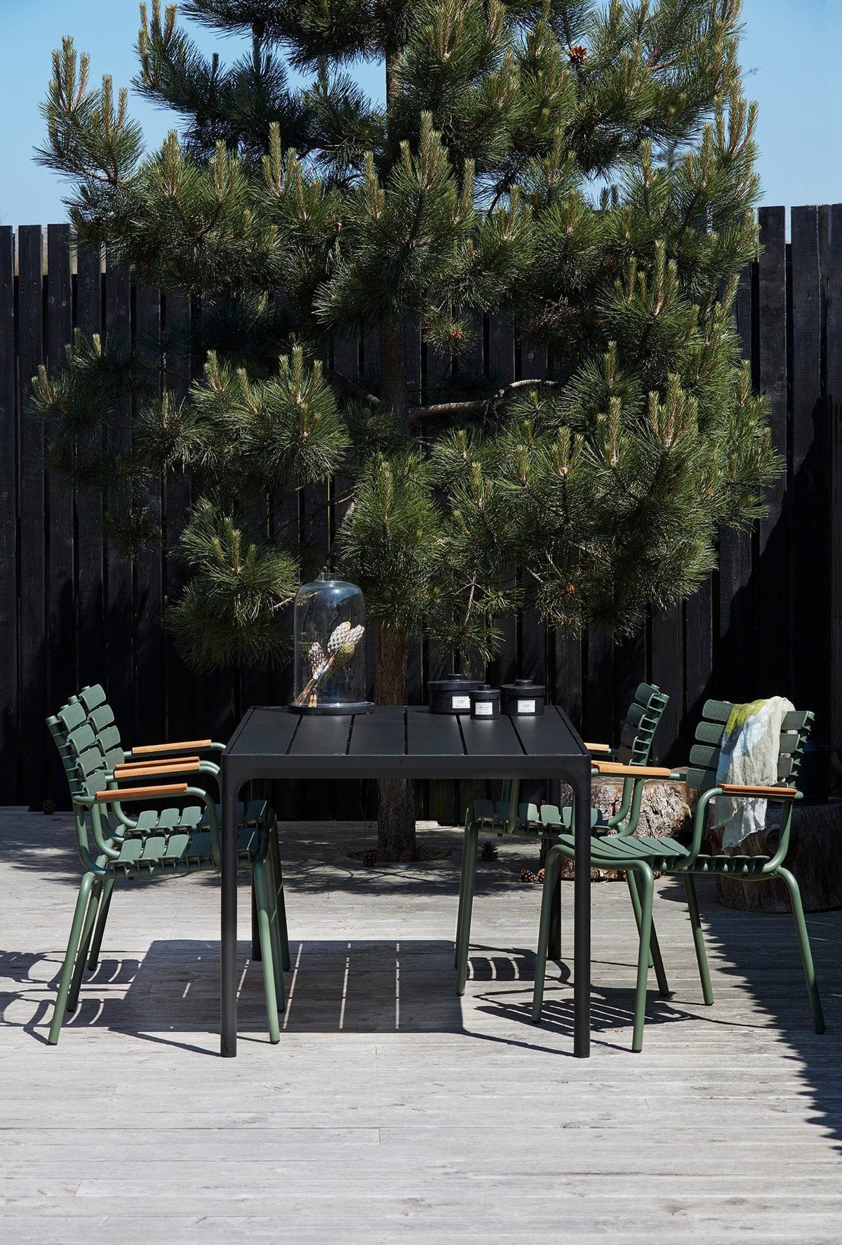 Olive green bamboo dining set for four