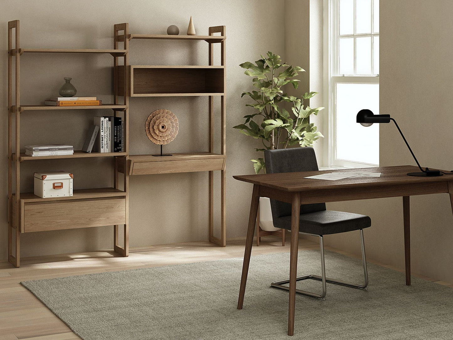 SOHO-DOMANI wooden desk with shelves and chair