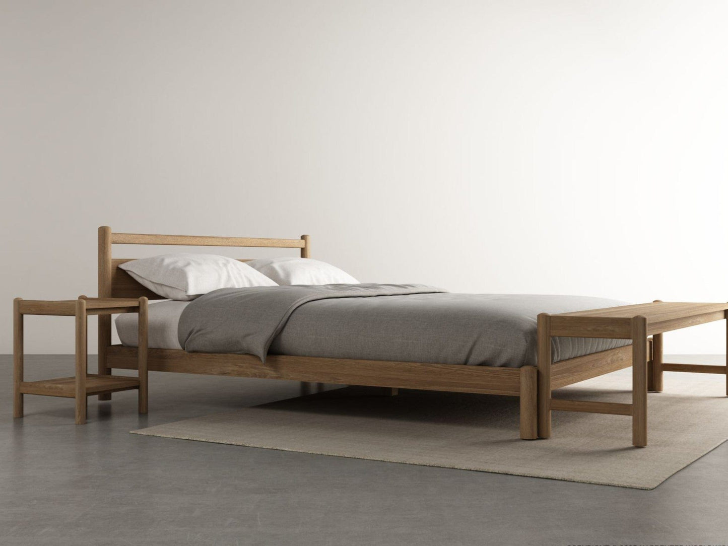 TAKU-INSITU-3 wooden bed frame with matching nightstands