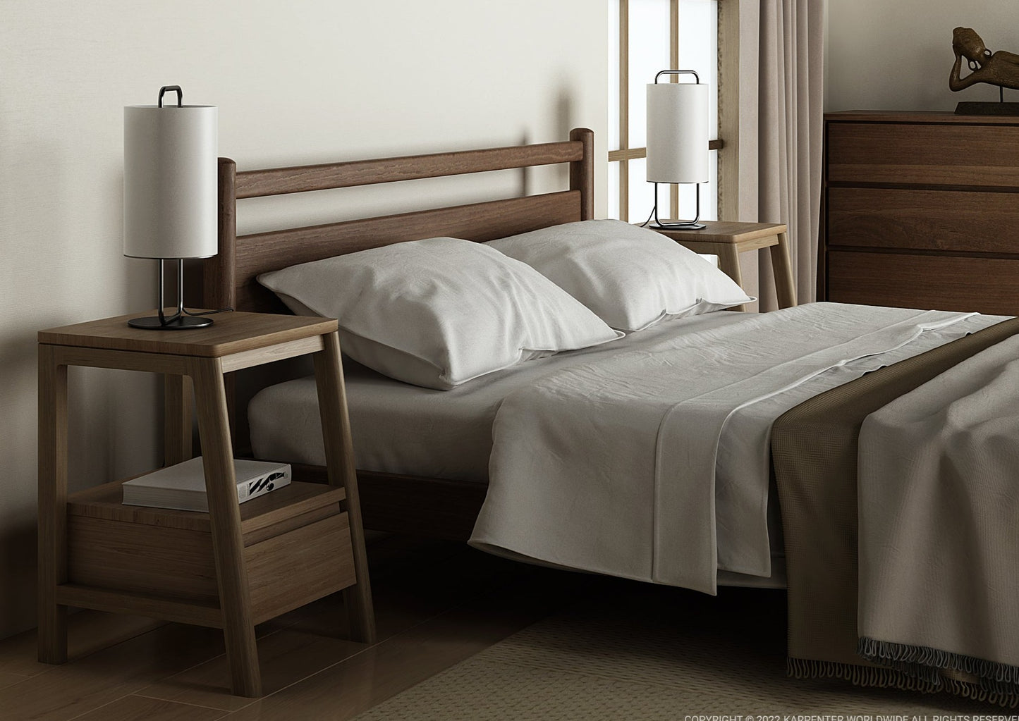 Taku Queen Size Bed Detail with Nightstands
