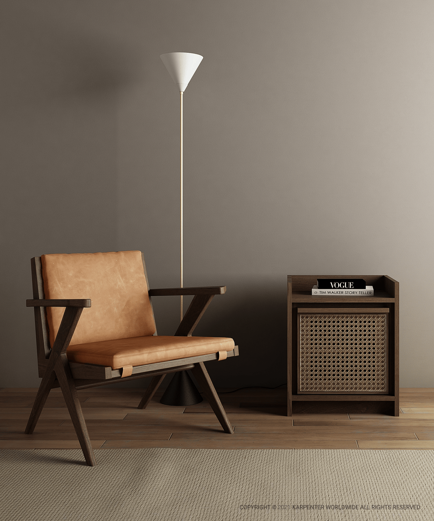 Tribute Easy Chair with side table and floor lamp