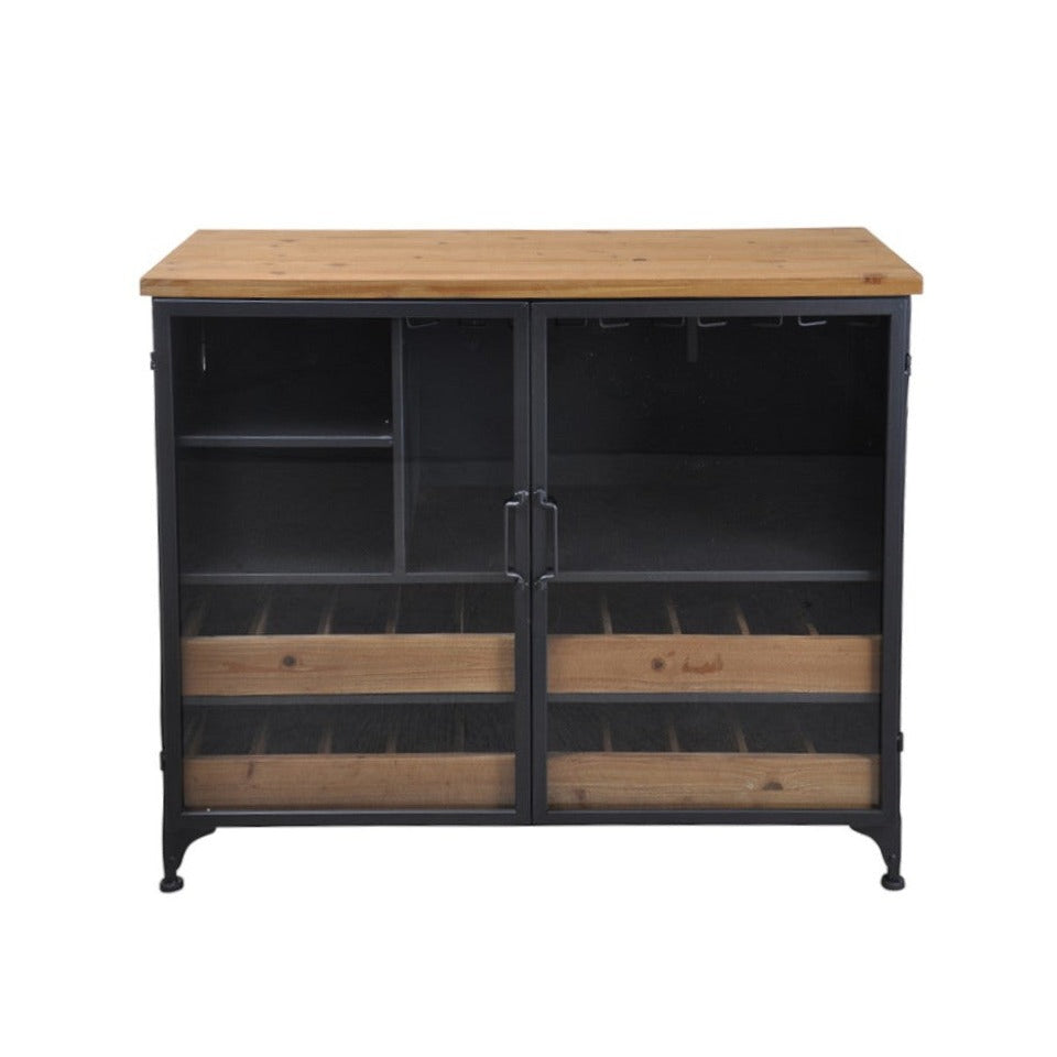 WH4006 Bar Cabinet with Glass Doors and Wooden Accents