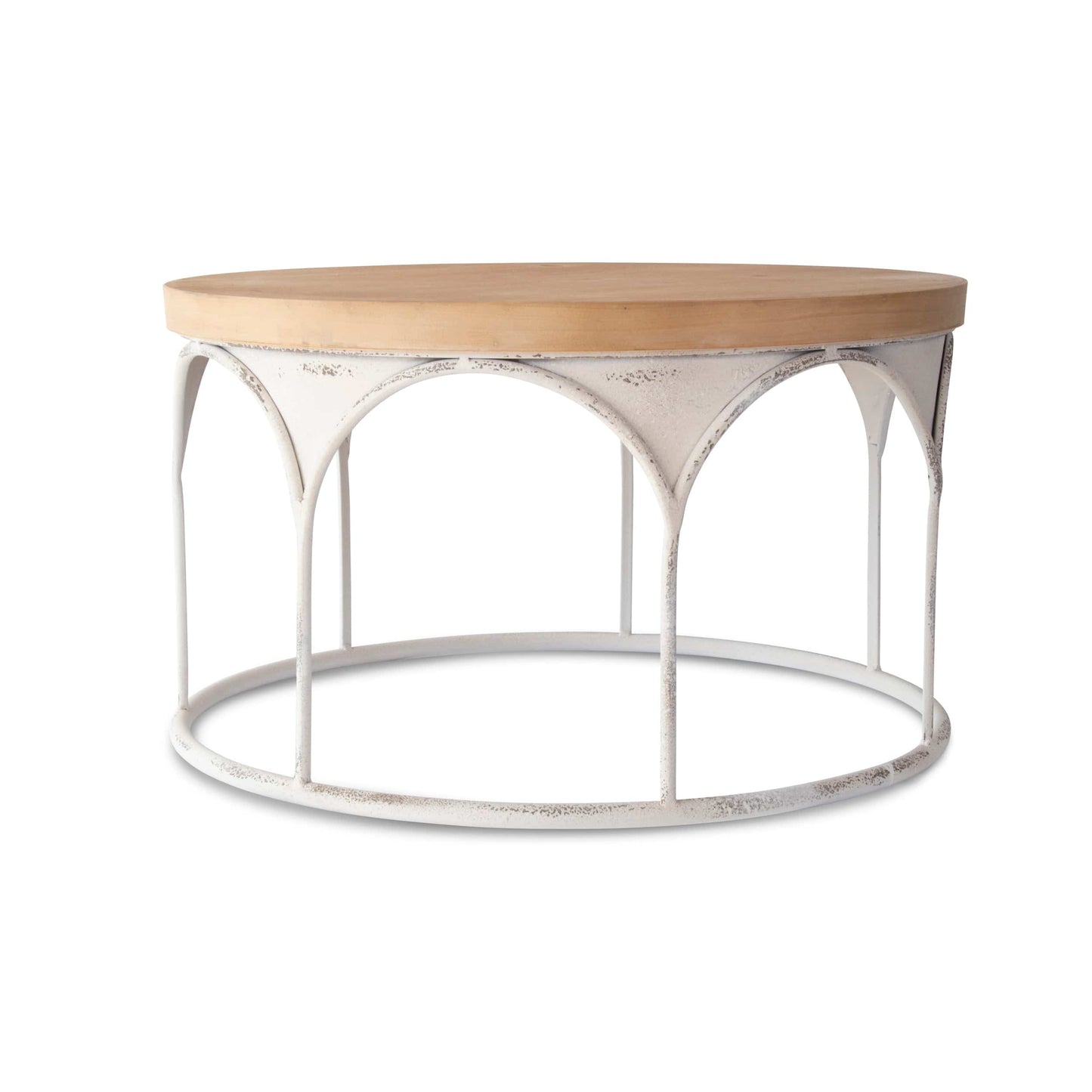 WH4100_5 Round coffee table with wood top and white metal frame