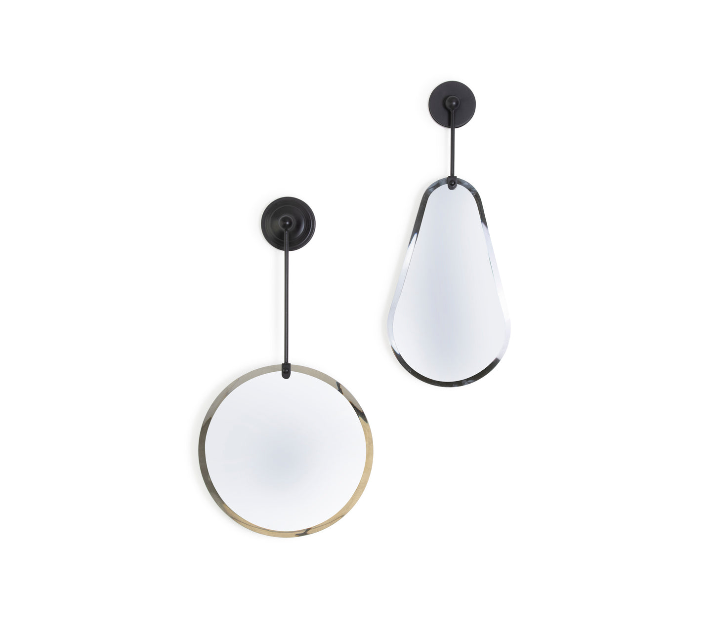 Pair of modern teardrop and round wall mirrors