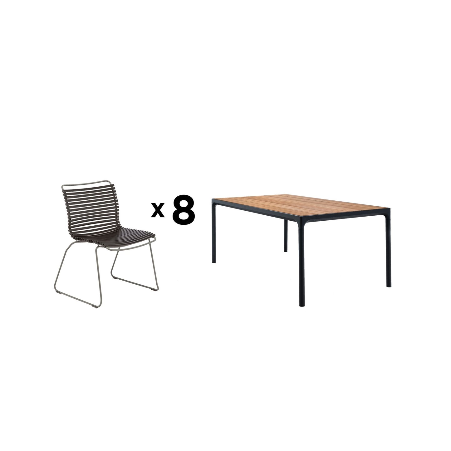 Black 8-person table set with 8 chairs