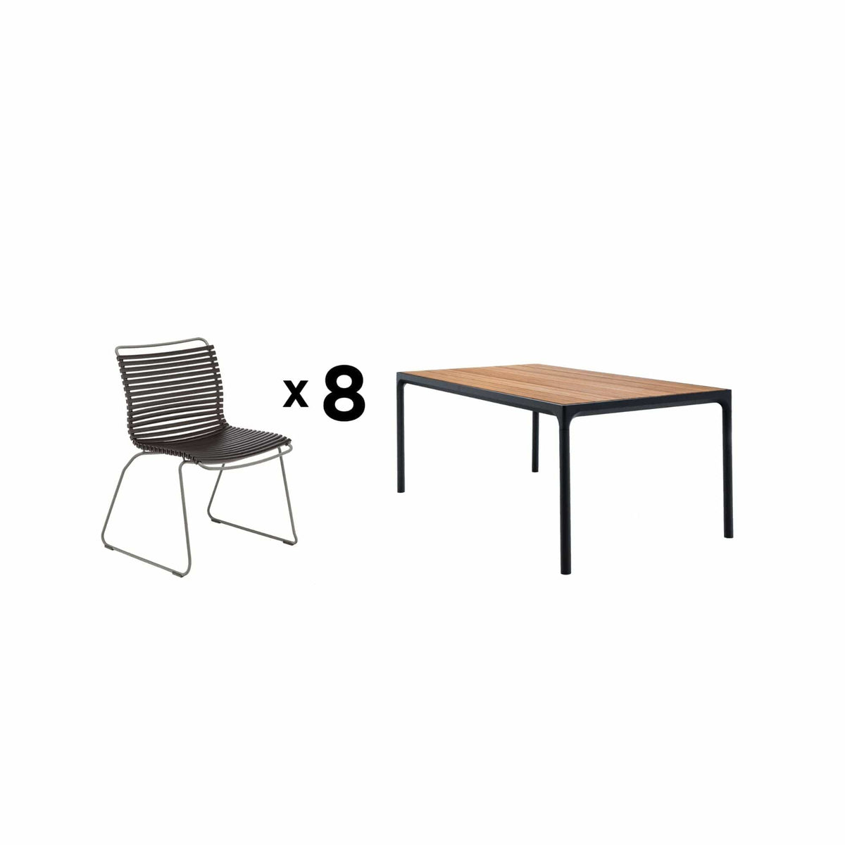 Black 8-person table set with 8 chairs